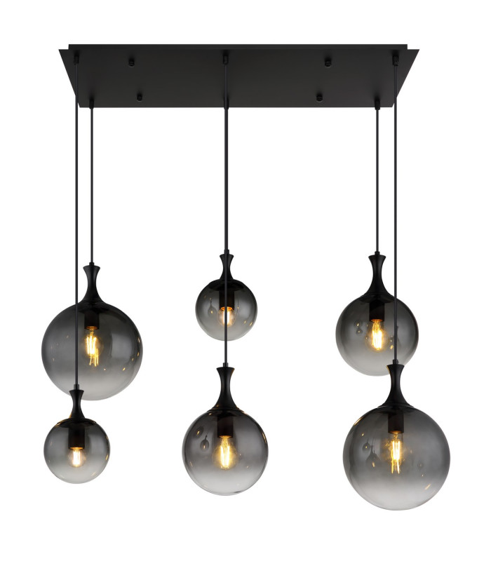 Dalton Cluster Pendant Ceiling Light Matt Black Balls Smoke Glass Shade 6x E27-3