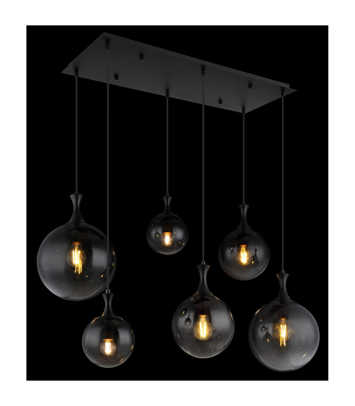 Dalton Cluster Pendant Ceiling Light Matt Black Balls Smoke Glass Shade 6x E27-4