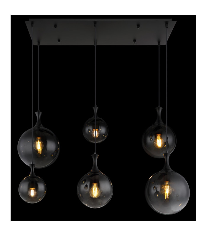 Dalton Cluster Pendant Ceiling Light Matt Black Balls Smoke Glass Shade 6x E27-5