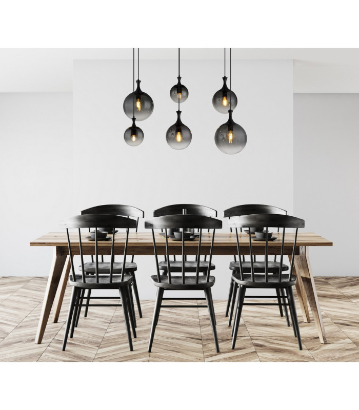 Dalton Cluster Pendant Ceiling Light Matt Black Balls Smoke Glass Shade 6x E27-6