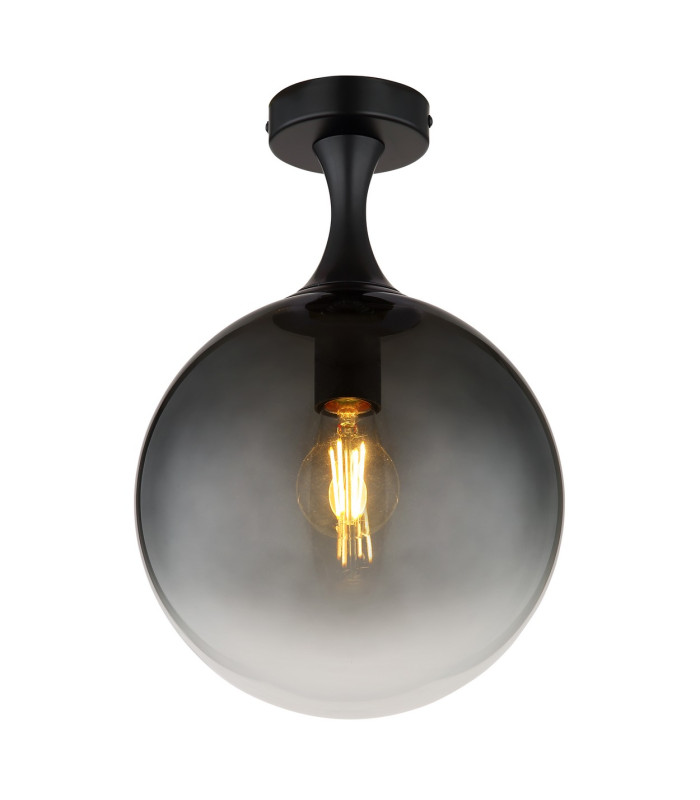 Dalton Globe Ceiling Light Matt Black Ball Smoke Glass Shade 1x E27-1