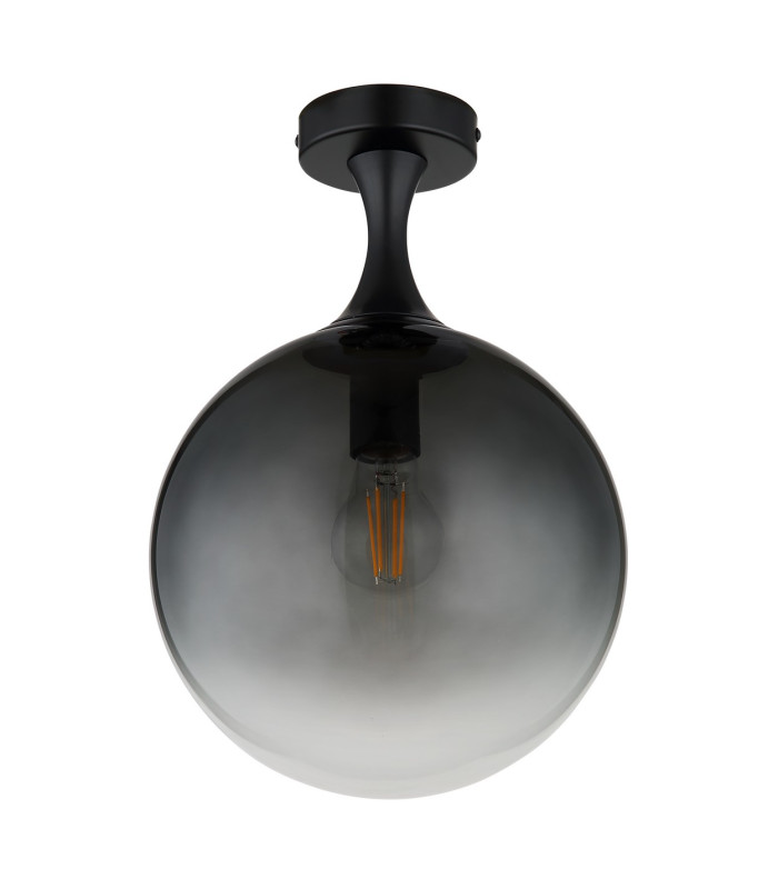 Dalton Globe Ceiling Light Matt Black Ball Smoke Glass Shade 1x E27-2