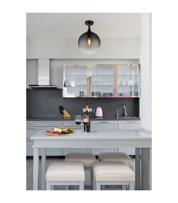 Dalton Globe Ceiling Light Matt Black Ball Smoke Glass Shade 1x E27-4