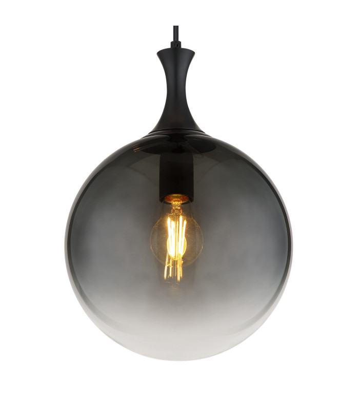 Dalton Globe Pendant Ceiling Light Matt Black Balls Smoke Glass Shade 1x E27-3