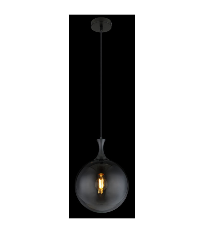 Dalton Globe Pendant Ceiling Light Matt Black Balls Smoke Glass Shade 1x E27-4