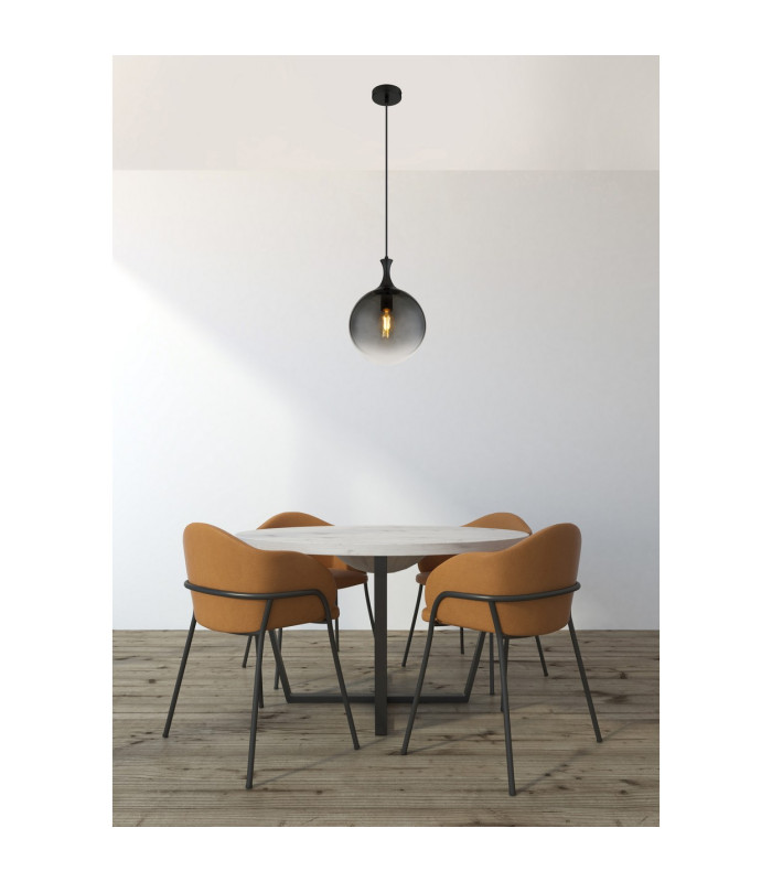 Dalton Globe Pendant Ceiling Light Matt Black Balls Smoke Glass Shade 1x E27-5