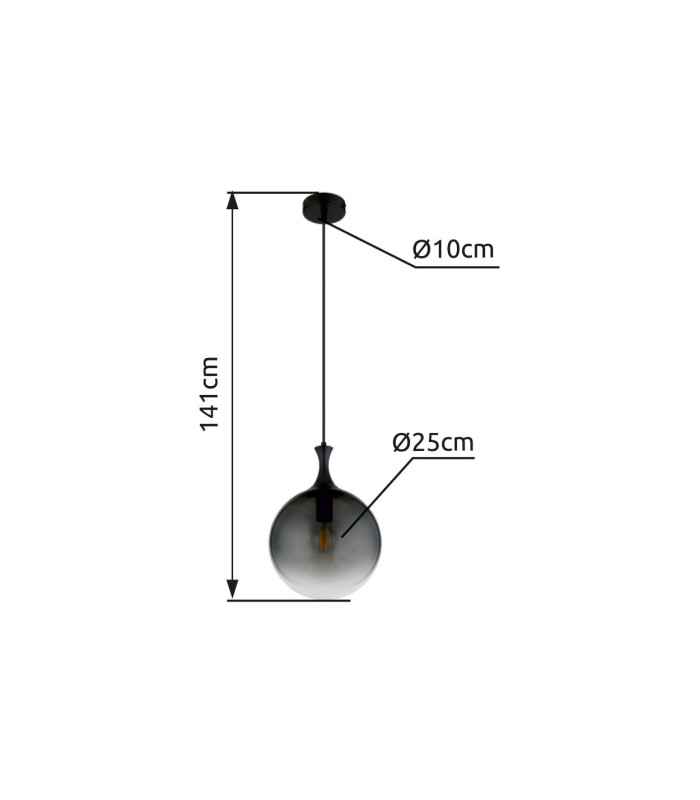 Dalton Globe Pendant Ceiling Light Matt Black Balls Smoke Glass Shade 1x E27-7