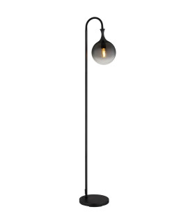Dalton Glass Floor Lamp Matt Black Ball Smoke Glass Shade 1x E27-1