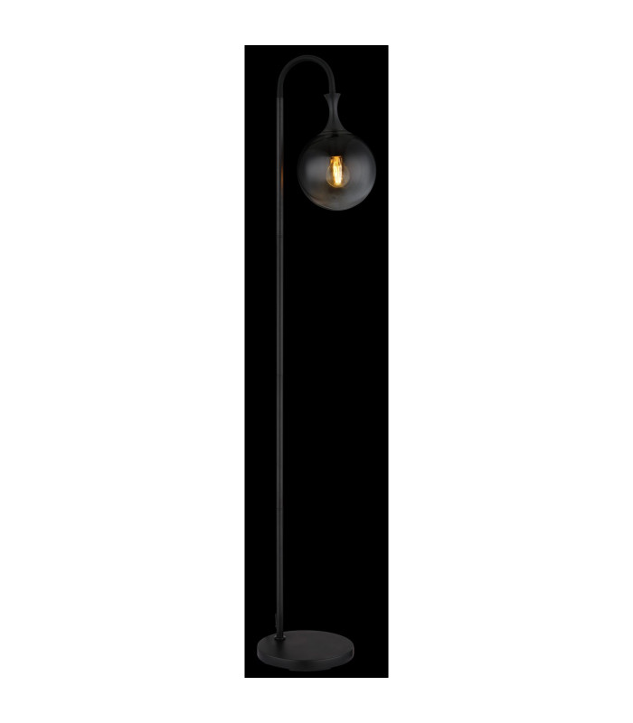Dalton Glass Floor Lamp Matt Black Ball Smoke Glass Shade 1x E27-4