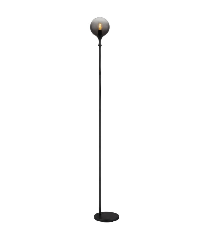 Dalton Glass Floor Lamp Matt Black Ball Smoke Glass Shade 1x E27-5