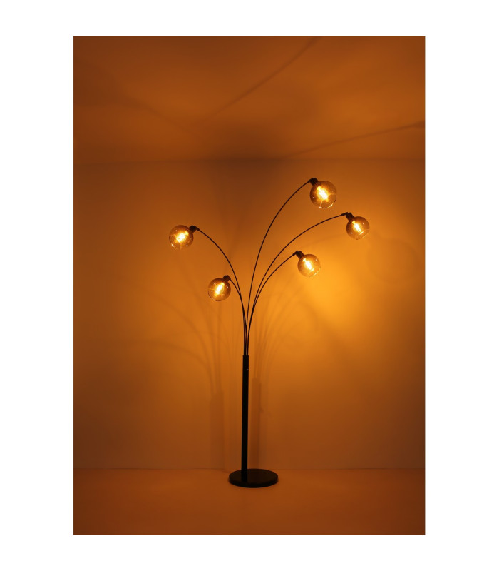 Dalton Glass Floor Lamp Matt Black Ball Smoke Glass Shade 1x E27-7