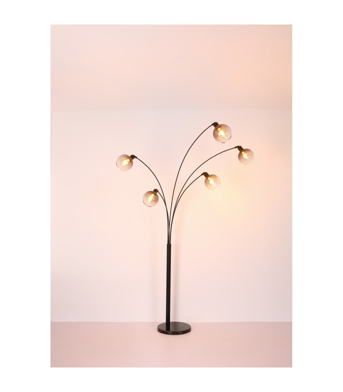 Dalton Glass Floor Lamp Matt Black Ball Smoke Glass Shade 1x E27-8