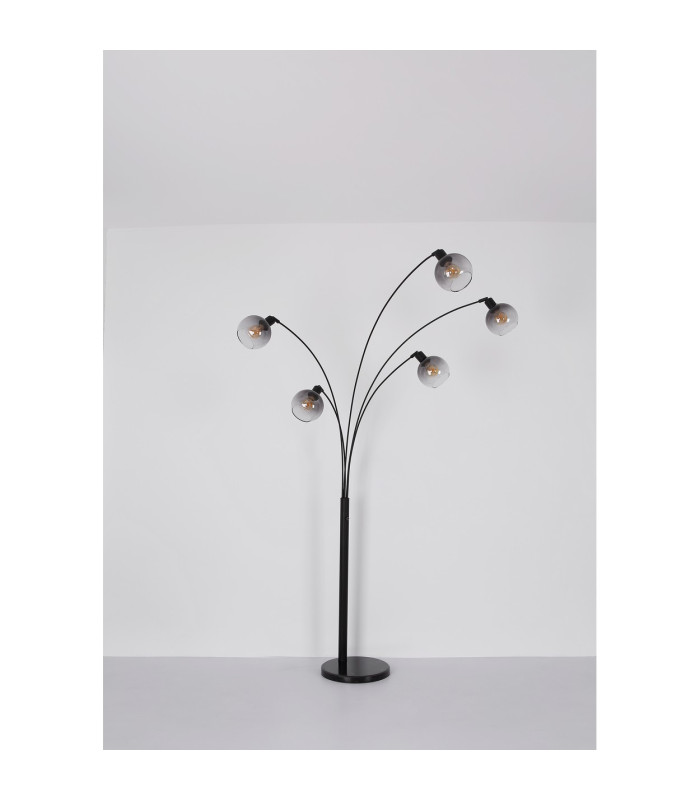 Dalton Glass Floor Lamp Matt Black Ball Smoke Glass Shade 1x E27-9
