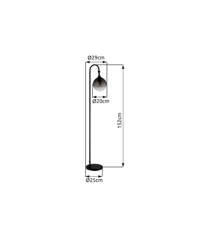 Dalton Glass Floor Lamp Matt Black Ball Smoke Glass Shade 1x E27-12