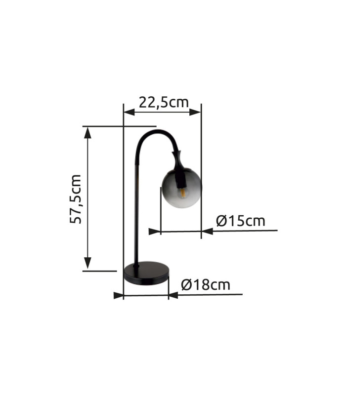 Dalton Globe Table Lamp Matt Black Ball Smoke Glass Shade 1x E27-7
