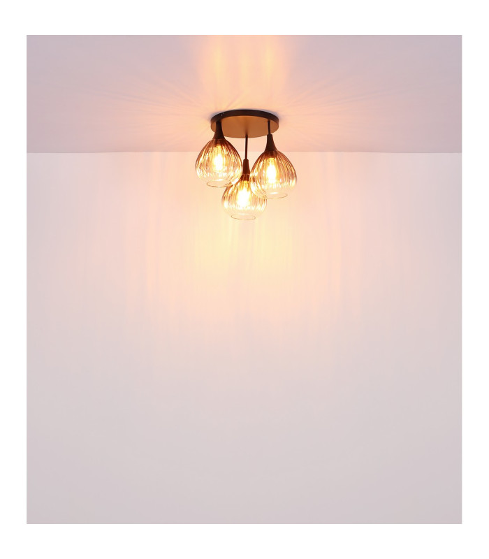 Olsen Shade Cluster Ceiling Light Matt Black Smoke Glass Shade 3x E27-5