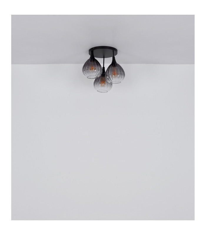 Olsen Shade Cluster Ceiling Light Matt Black Smoke Glass Shade 3x E27-6
