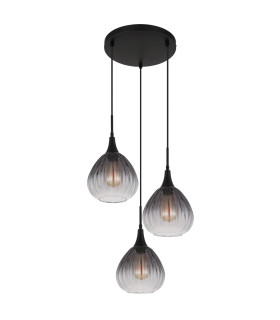 Olsen Cluster Pendant Ceiling Light Matt Black Smoke Glass Shade 3x E27-2