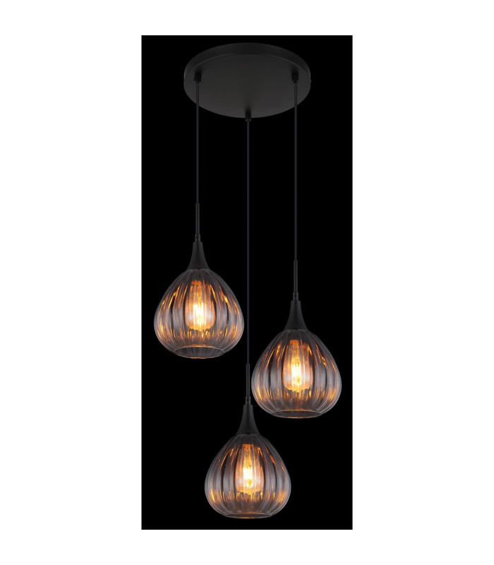 Olsen Cluster Pendant Ceiling Light Matt Black Smoke Glass Shade 3x E27-4