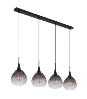 Olsen Bar Pendant Ceiling Light Matt Black Smoke Glass Shade 4x E27-2