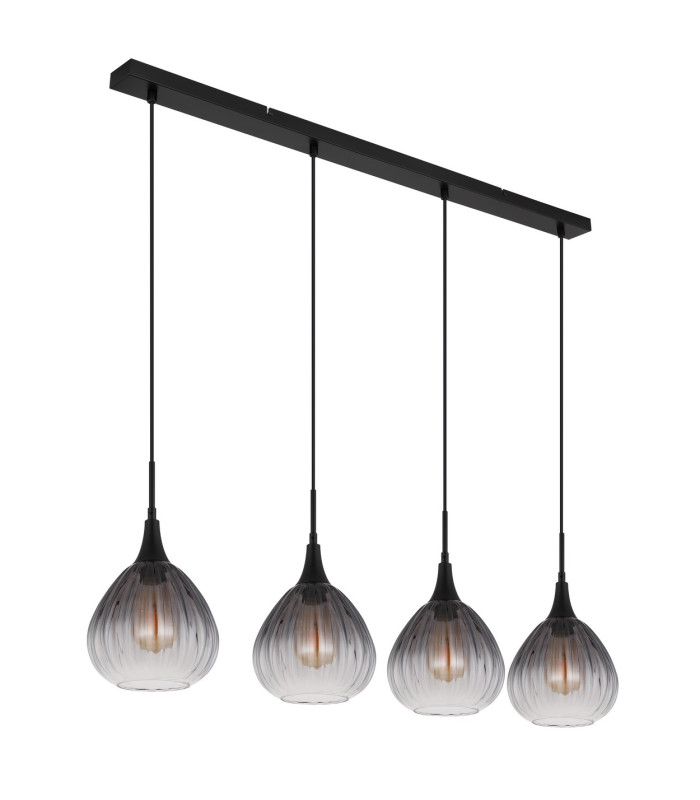 Olsen Bar Pendant Ceiling Light Matt Black Smoke Glass Shade 4x E27-2