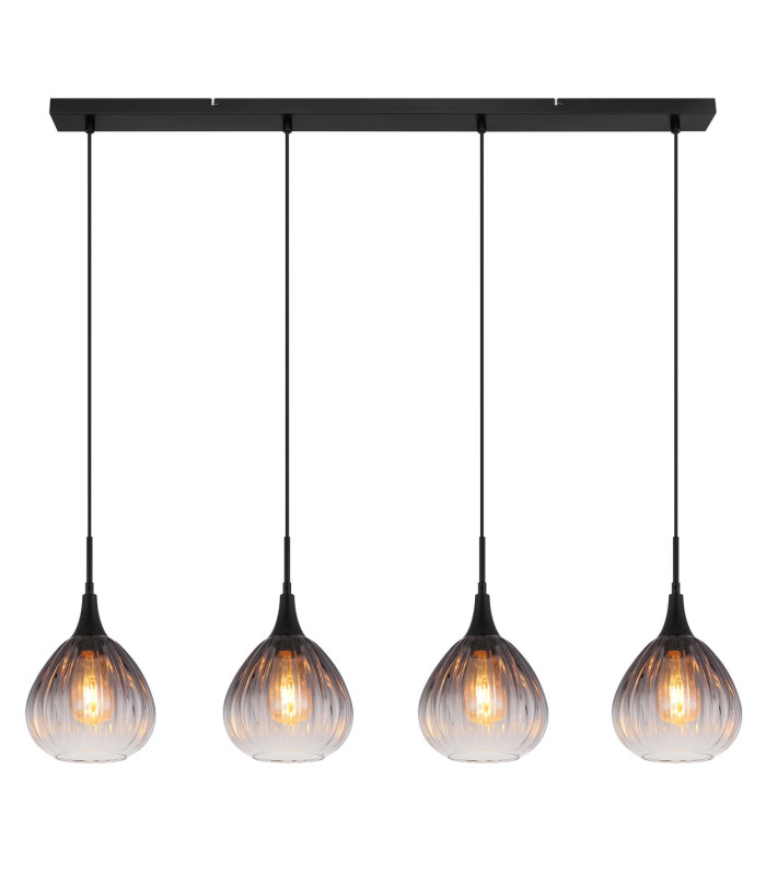 Olsen Bar Pendant Ceiling Light Matt Black Smoke Glass Shade 4x E27-3