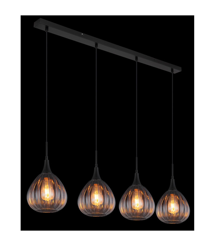 Olsen Bar Pendant Ceiling Light Matt Black Smoke Glass Shade 4x E27-4