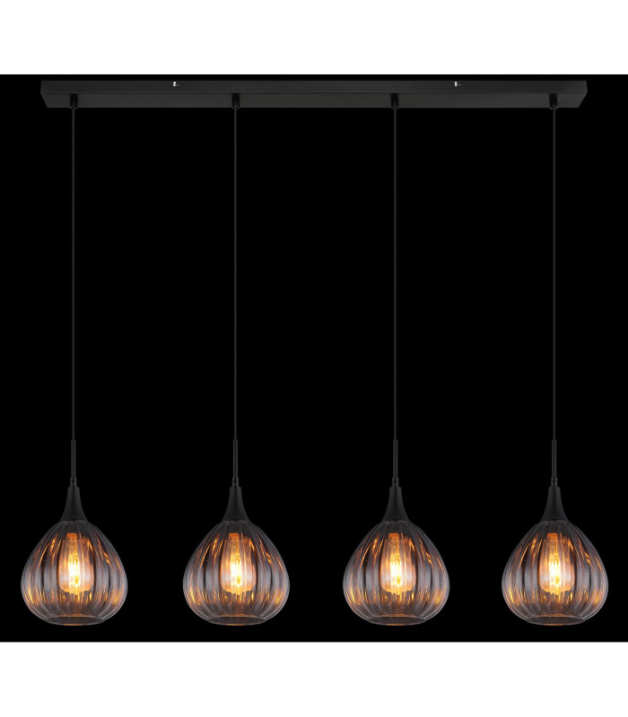 Olsen Bar Pendant Ceiling Light Matt Black Smoke Glass Shade 4x E27-5