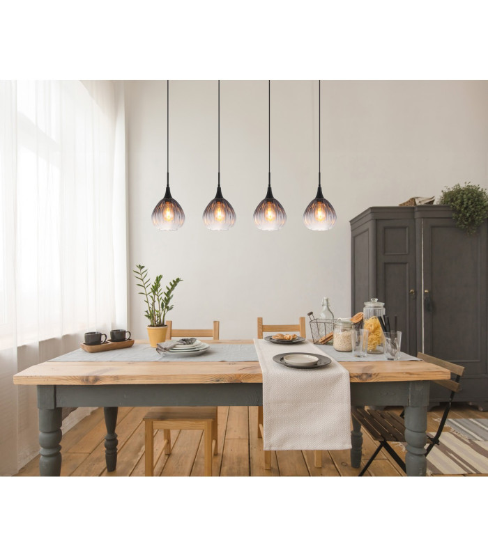 Olsen Bar Pendant Ceiling Light Matt Black Smoke Glass Shade 4x E27-6