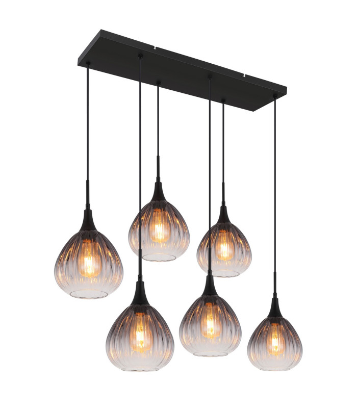 Olsen Cluster Pendant Ceiling Light Matt Black Smoke Glass Shade 6x E27-1
