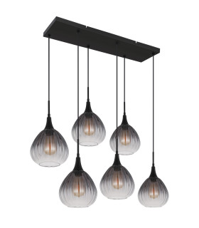 Olsen Cluster Pendant Ceiling Light Matt Black Smoke Glass Shade 6x E27-2