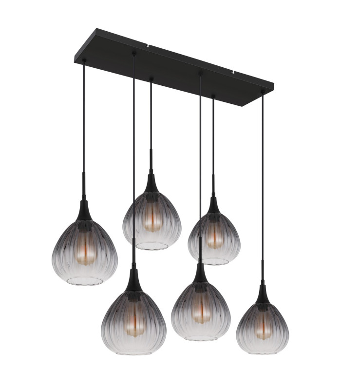 Olsen Cluster Pendant Ceiling Light Matt Black Smoke Glass Shade 6x E27-2
