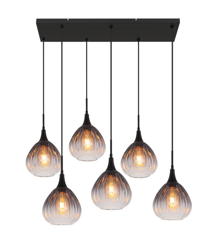 Olsen Cluster Pendant Ceiling Light Matt Black Smoke Glass Shade 6x E27-3