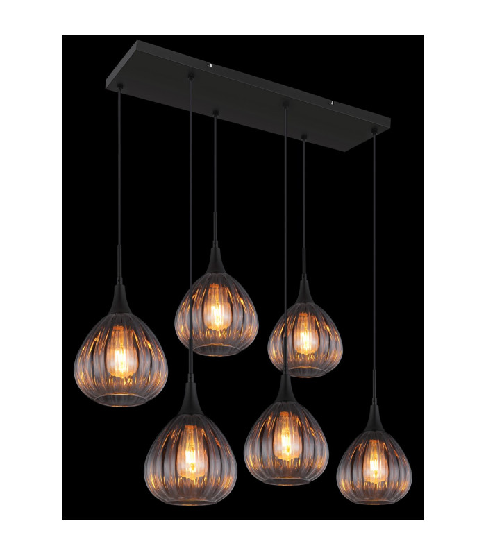 Olsen Cluster Pendant Ceiling Light Matt Black Smoke Glass Shade 6x E27-4