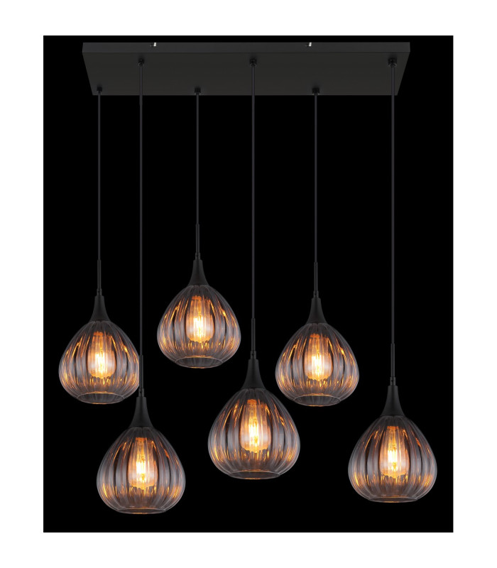 Olsen Cluster Pendant Ceiling Light Matt Black Smoke Glass Shade 6x E27-5