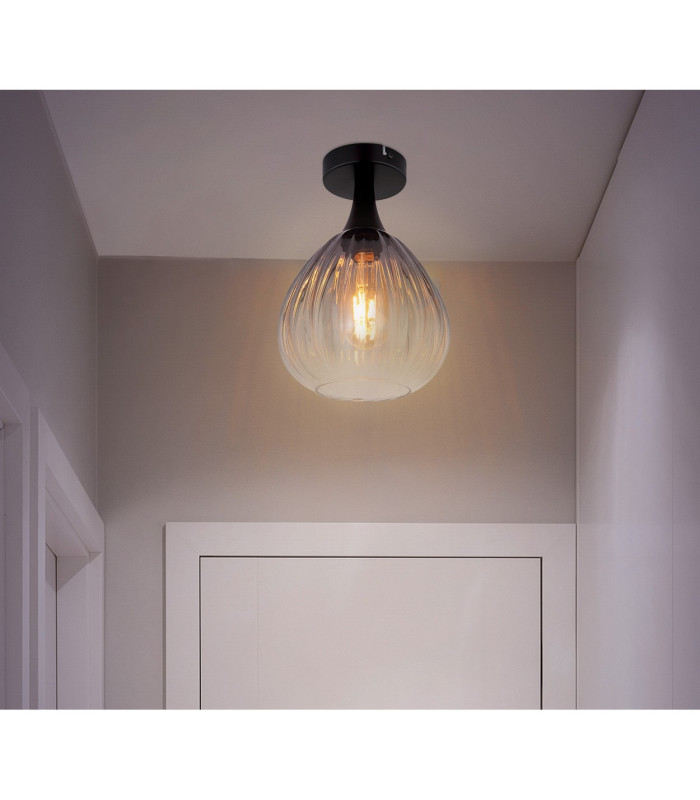 Olsen Globe Ceiling Light Matt Black Smoke Glass Shade 1x E27-4