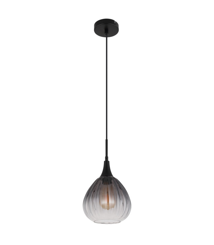 Olsen Dome Pendant Ceiling Light Matt Black Smoke Glass Shade 1x E27-2