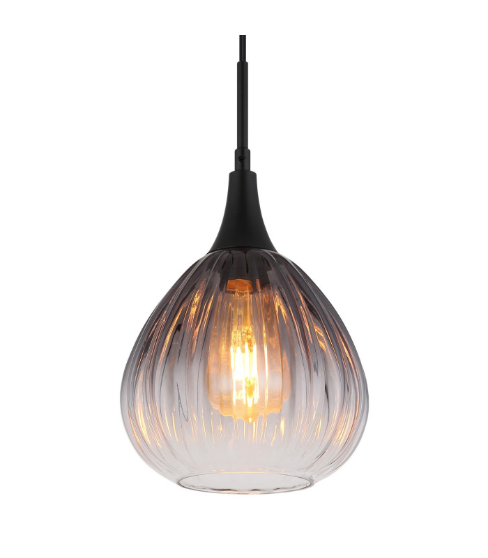 Olsen Dome Pendant Ceiling Light Matt Black Smoke Glass Shade 1x E27-3