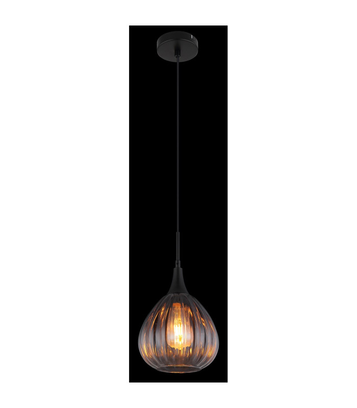 Olsen Dome Pendant Ceiling Light Matt Black Smoke Glass Shade 1x E27-4