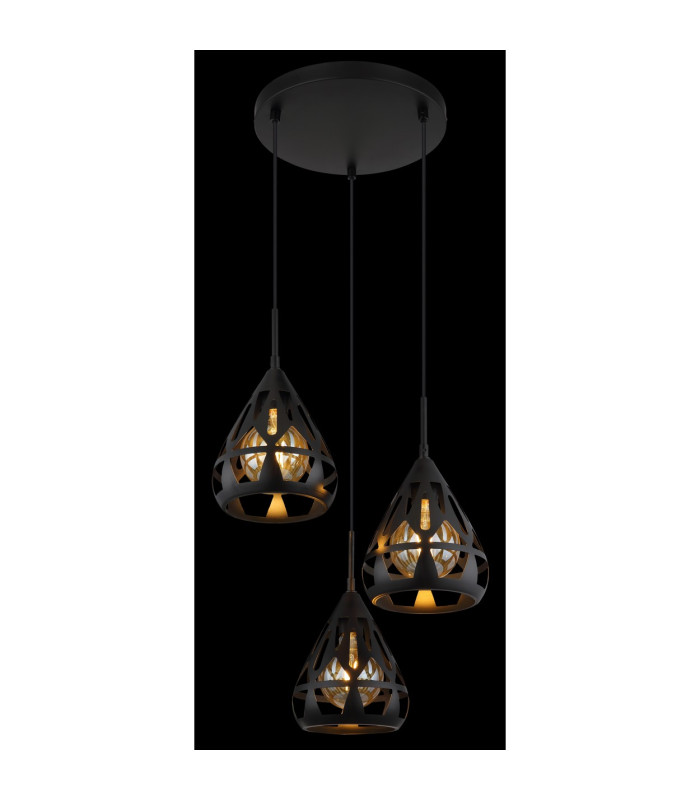 Hassan Cluster Pendant Ceiling Light Matt Black 3x E27-4
