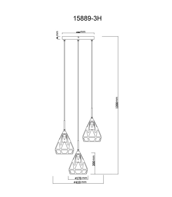 Hassan Cluster Pendant Ceiling Light Matt Black 3x E27-6