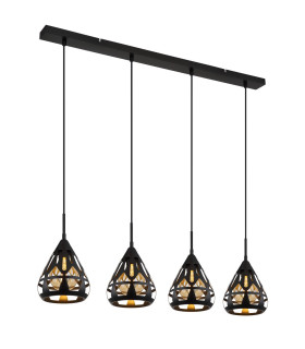Hassan Bar Pendant Ceiling Light Matt Black 4x E27-1