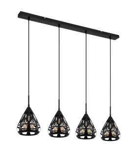 Hassan Bar Pendant Ceiling Light Matt Black 4x E27-2