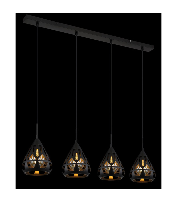 Hassan Bar Pendant Ceiling Light Matt Black 4x E27-4
