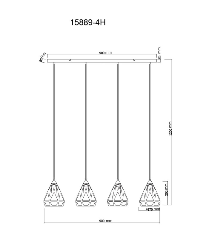 Hassan Bar Pendant Ceiling Light Matt Black 4x E27-7