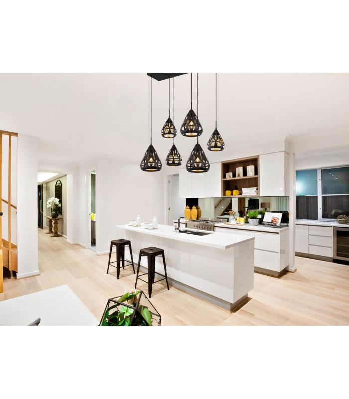 Hassan Cluster Pendant Ceiling Light Matt Black 6x E27-6