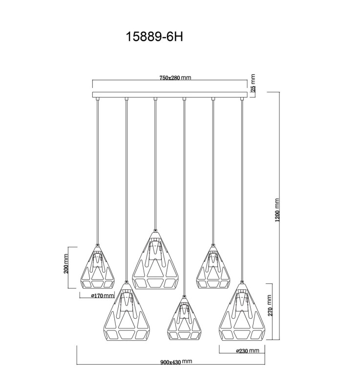 Hassan Cluster Pendant Ceiling Light Matt Black 6x E27-7