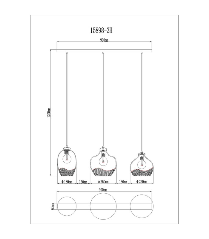 Jessica Bar Pendant Ceiling Light Gold Colours Matt Glass Shade 3x E27-7