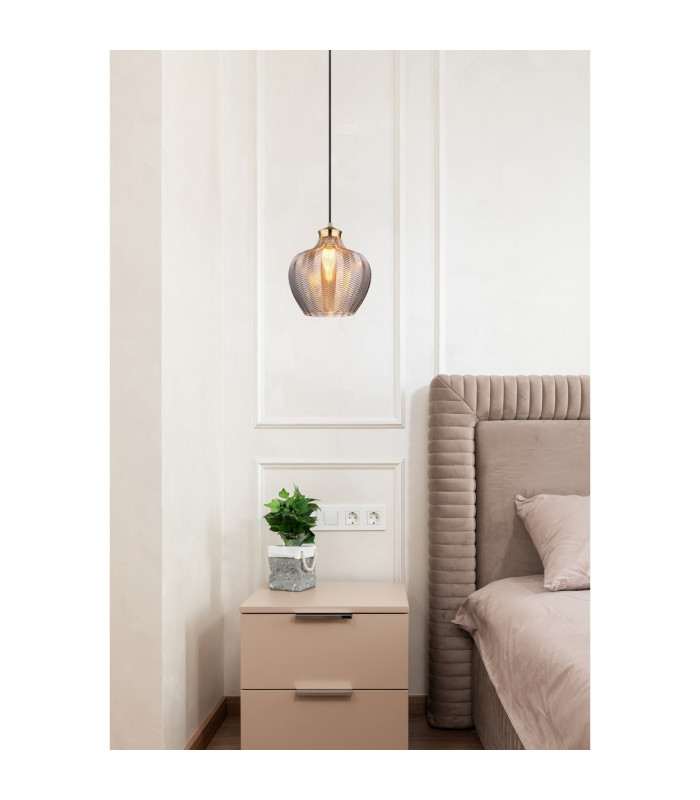 Jessica Dome Pendant Ceiling Light Gold Colours Matt Smoke Glass Shade 1x E27-5
