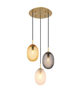 Devin Cluster Pendant Ceiling Light Gold Colours Matt Glass Shade 3x E14-1